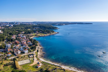An aerial photo of Pula coastline