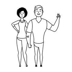 young man with afro woman characters