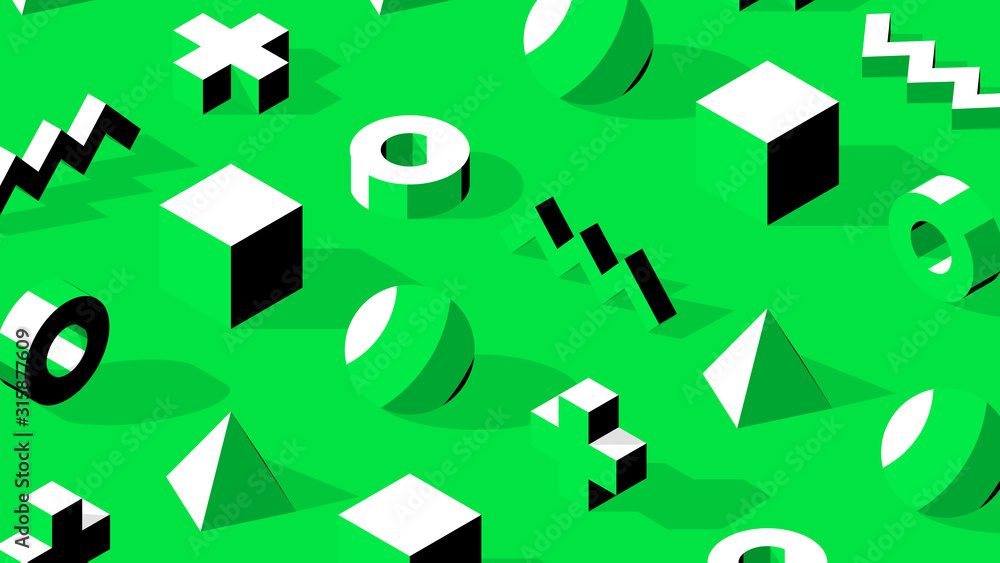 Aufkleber Abstract isometric 3D shapes with contrast shadows on simple green monochrome background