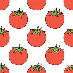Red tomatoes on white background. Seamless background. Endless pattern. Vector image. Healthy food and diet.