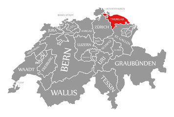 Thurgau red highlighted in map of Switzerland
