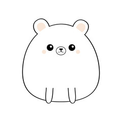 White bear face head body. Kawaii animal. Cute cartoon grizzly character. Black contour silhouette. Doodle linear sketch. Pink cheeks. Funny baby. Love card. Flat design. White background Isolated.