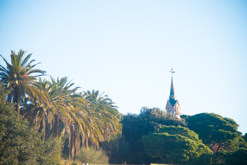 BARCELONA, SPAIN - January 30, 2019: Parc Guell is located in Barcelona, Spain. It is a park designed by an artist Antoni Gaudi. ..