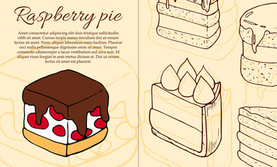 Dessert flyer template. Cakes card illustration for design and web