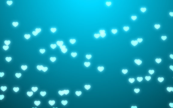 Valentine day blue hearts on Teal green background.