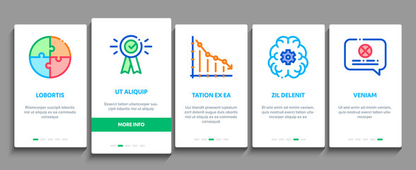 Swot Analysis Strategy Onboarding Mobile App Page Screen Vector. Swot Infographics And Broken Chain, Lightbulb, Shield And Brain With Gear Concept Linear Pictograms. Color Contour Illustrations