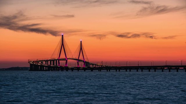Timelapse 4k. Of incheon bridge at Incheon sea, South Korea