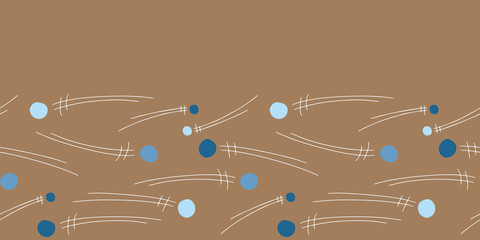 Vector winter seamless border in blue and brown. Simple doodle snowball fight hand drawn made into repeat. Great for invitations, decor, packaging, ribbon, greeting cards, stationary.