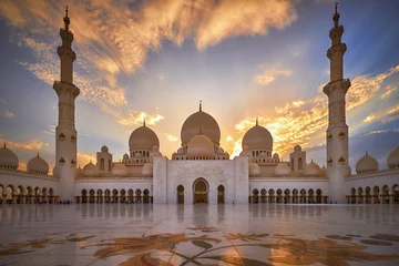 Gordijnen Sheikh Zayed Grand Mosque bij zonsondergang © vladimirzhoga