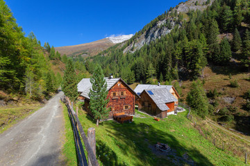 Fototapeta na wymiar Traditional wooden house in Austrian Alps