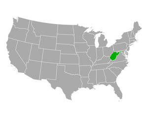 Fototapeta na wymiar Karte von West Virginia in USA
