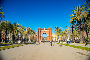 BARCELONA, SPAIN - January 30, 2019: Arc de Triunfo is located in Barcelona, Spain. Barcelona is known as a big tourist destination. .