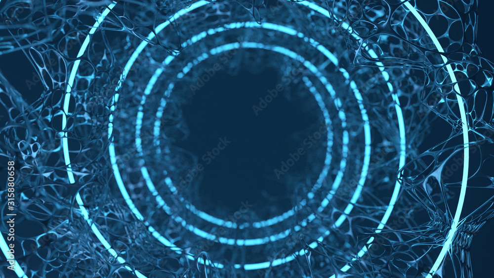Aufkleber 3d rendering of abstract geometry tissue organ in spiral shape with swirl led glowing. concept of ar