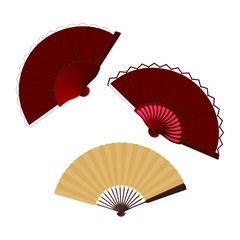 Oriental folding fan set, vector isolated illustration