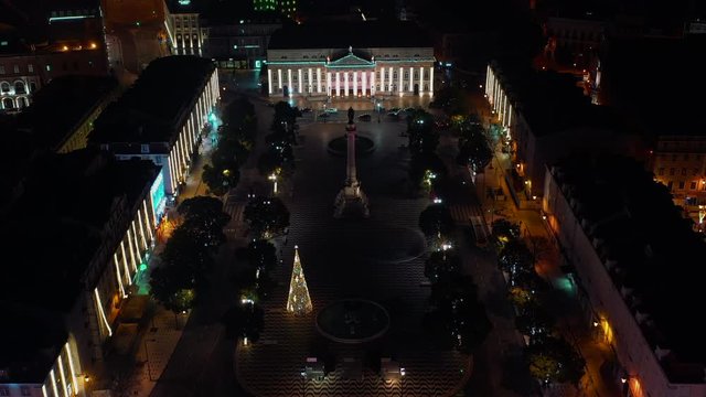 Lisbon, Portugal - 15/01/20: Aerial view of Lisbon - Christmas Lights at night