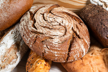 Different bread on table close-up