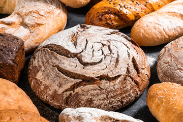 Lot of different bread closeup