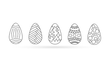 doodle eggs set icon isolated on white, hand drawing art line, outline easter sticker collection, vector stock illustration
