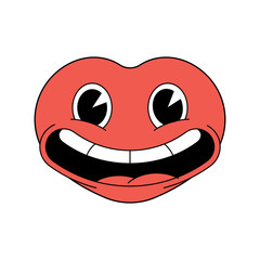 Cheerful laughing cartoon heart on a white background. Sticker design, icon for valentines day.
