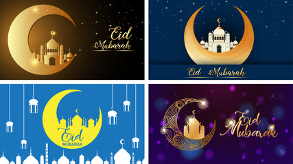 Four designs of background scenes for Muslim festival Eid Mubarak