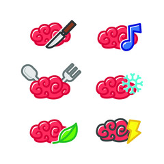 set of musical brain logo. symbol and icon of brain