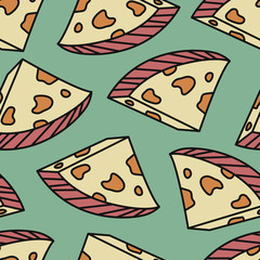 Seamless texture with cheese. Repeated pattern with food snack illustration.