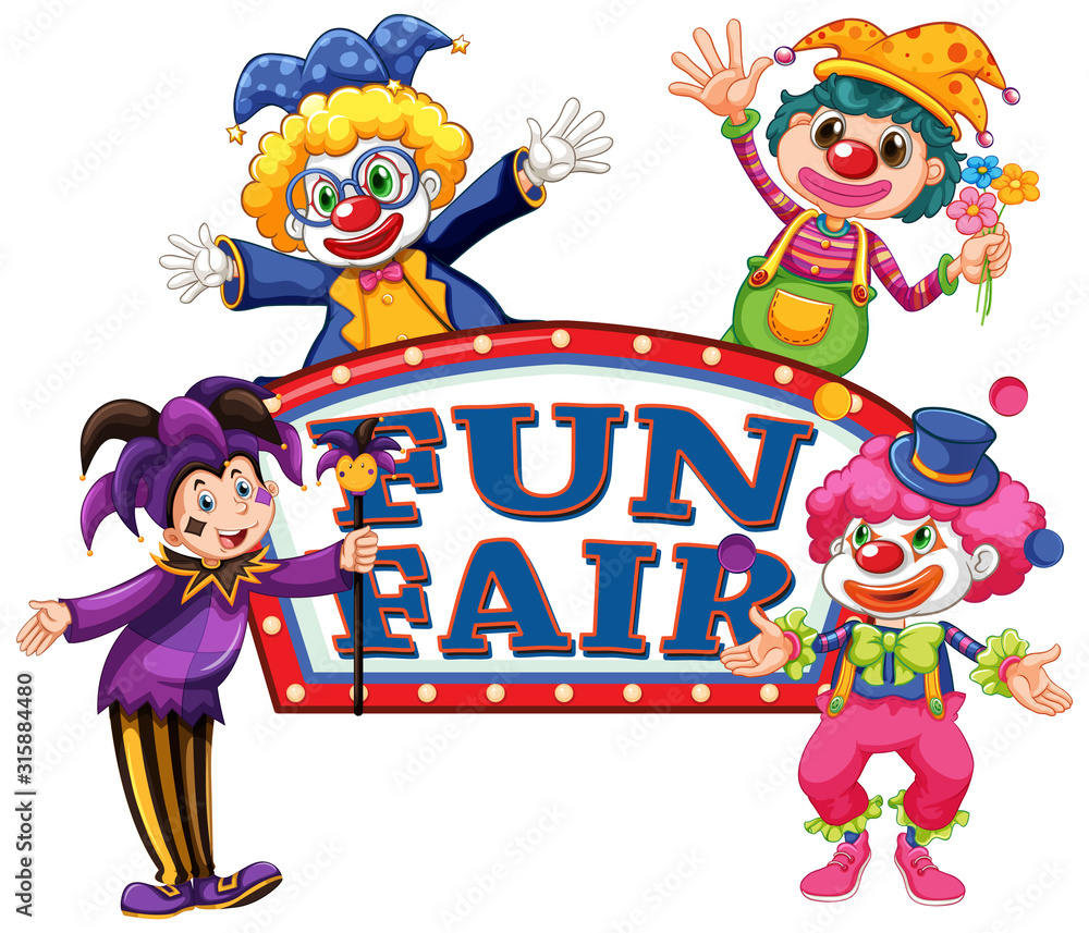 Canvas Prints fun fair sign template with four happy clowns