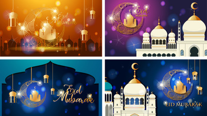 Four background designs for Muslim festival Eid Mubarak