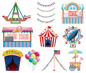 Set of circus items on white background