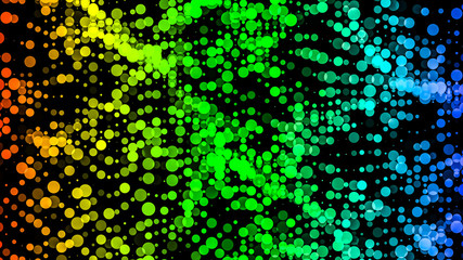 background from multi-colored circles on a black background. 3d render illustration.
