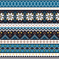 Scottish Fair Isle style traditional knitwear vector seamless pattern, Shtelands knit repetitive design with snowflakes