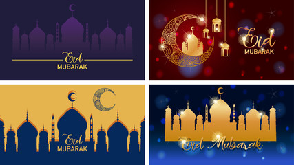 Four background designs for Muslim festival Eid Mubarak