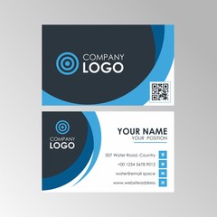 Abstract Simple Modern Business Card Template Design With Blue Wave Color, Professional Business Card Vector Editable