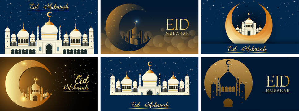 Six background designs for Muslim festival Eid Mubarak