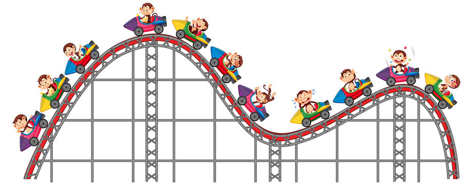Happy monkeys riding on roller coaster