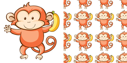 Fototapeta premium Seamless background design with cute monkey