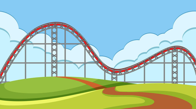 Scene with roller coaster track in the field