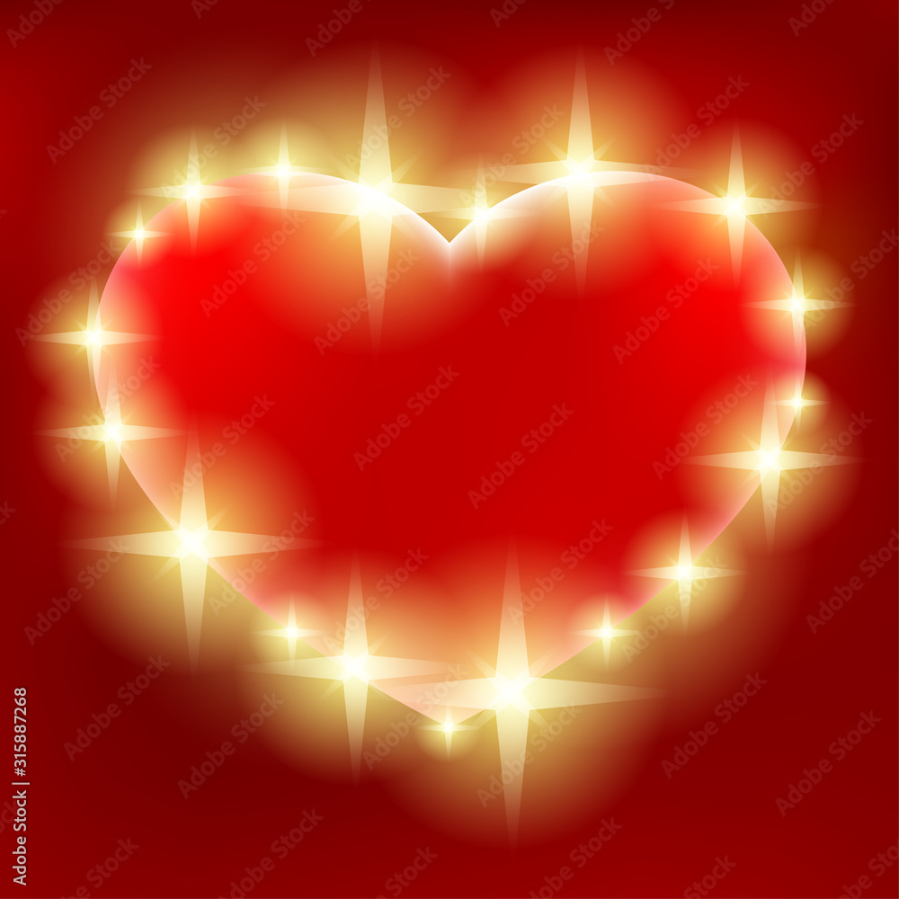 Canvas Prints beautiful shining heart on red background for valentines day.