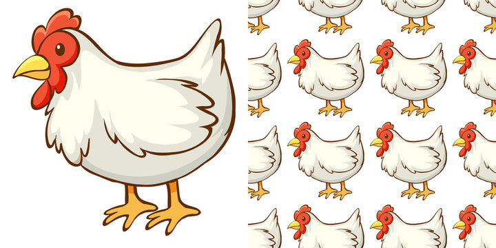 Seamless background design with white chicken
