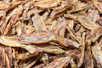 Dried squid are sold at the fresh market.