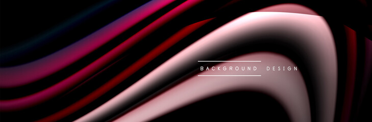 Fototapeta premium Сolorful flow poster. Wave liquid lines and shapes in black color background. Vector Illustration