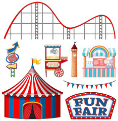 Set of circus items on white background