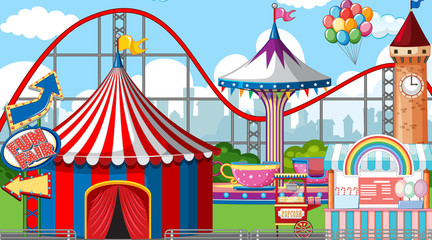 Scene with many circus rides at day time