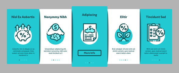 Investor Financial Onboarding Mobile App Page Screen Vector. Investor With Money Dollar And Lightbulb, Brain With Percentage Mark And Document Concept Linear Pictograms. Color Contour Illustrations
