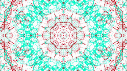 abstract kaleidoscope pattern. red-turquoise shapes on a white background. 3d render illustration.