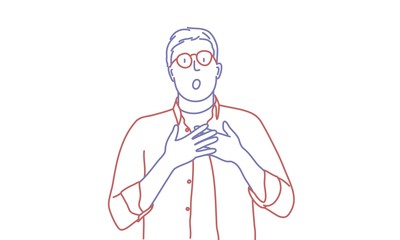 Surprised man. Colour line drawing vector illustration.