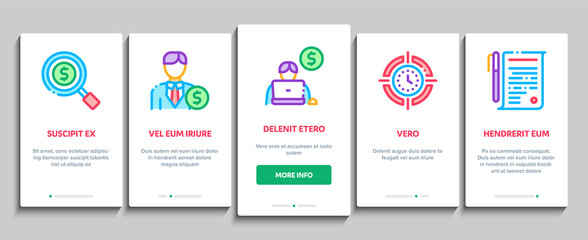 Investor Financial Onboarding Mobile App Page Screen Vector. Investor With Money Dollar And Lightbulb, Brain With Percentage Mark And Document Concept Linear Pictograms. Color Contour Illustrations