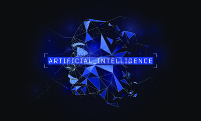 AI abstract face concept, cyber mind, artificial intelligence, virtual robot, consciousness, machine learning, data mining