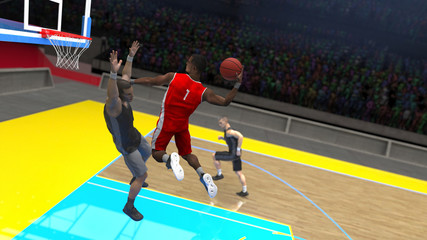 One hand basketball dunk from afro-american player jumped high 3d render © bekirevren
