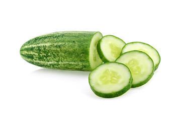 Cucumber and slices isolated on white background